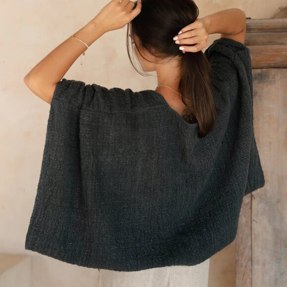 NWT Nomad The Label Bloom Kimono Sleeve Shrug Open Front Black Raw Cotton - Picture 7 of 16